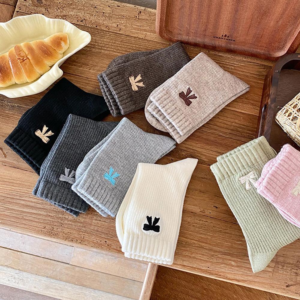 Warm Women's Mid-Calf Socks Thickened Seamless Socks Fashion Bow Knot Socks  for Women Girls