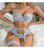 New sex underwear sexy hot European and American metal chain lace embroidered lace three-point pajamas