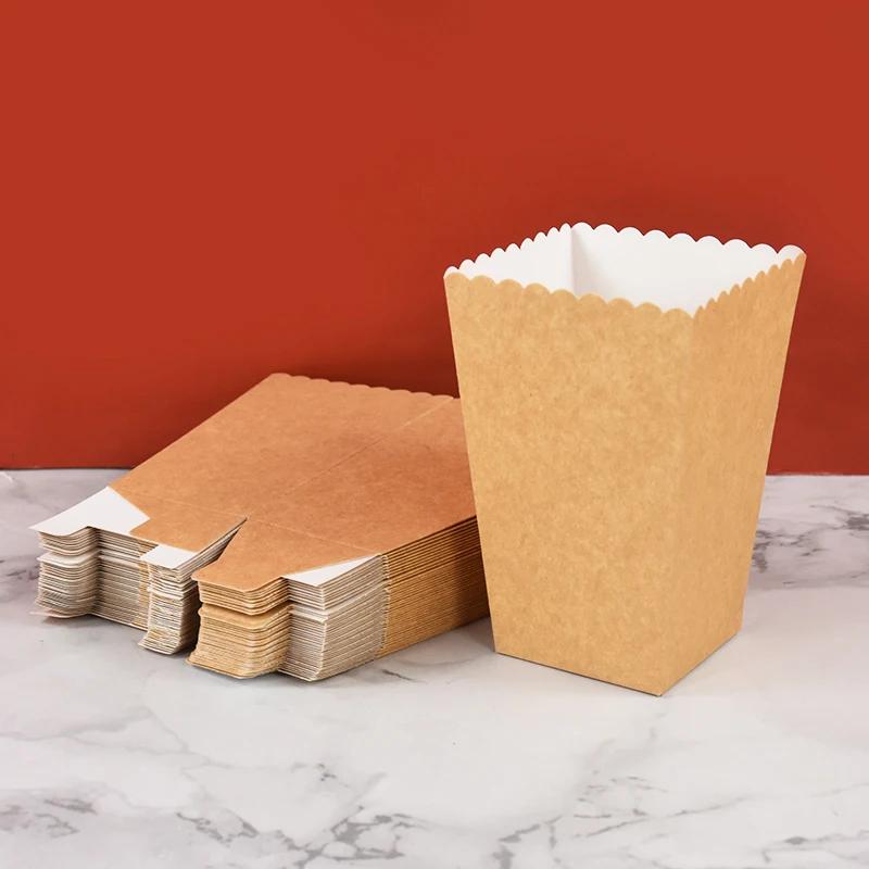 10Pcs Kraft Paper Popcorn Boxes Container, Birthday Party Movie Night Fries Cup, Snack Buckets Wedding Favors Gift Box Supplies