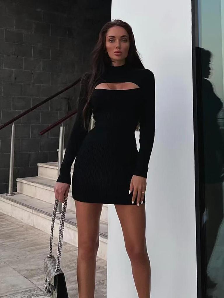 2025 Autumn/Winter Chic Hollowed-Out Sexy Tight Short Dress