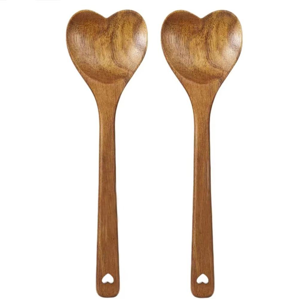 Portable Premium Love Wooden Spoon Long Handle Ergonomic Design Heart Spoons Simple Wooden Teaspoon For Tea Honey Desserts