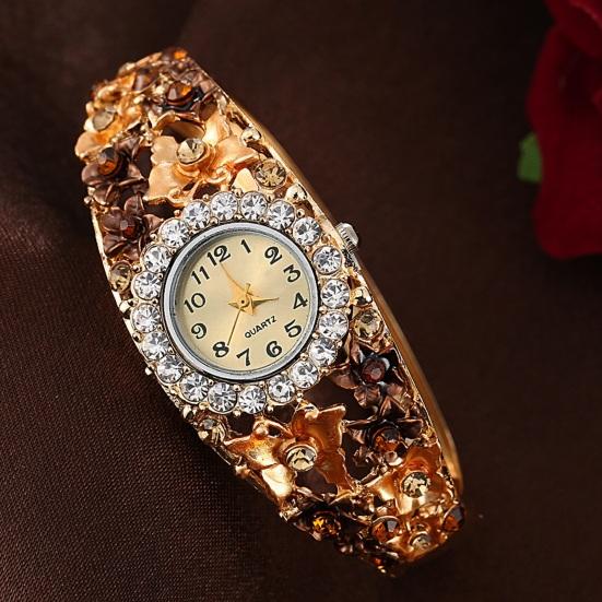 Orologio Bracciale Floreale da Donna Quadrante Rotondo con Strass Classico Casual Formale Orologio da Polso Bracciale al Quarzo Accessorio Gioiello di Moda