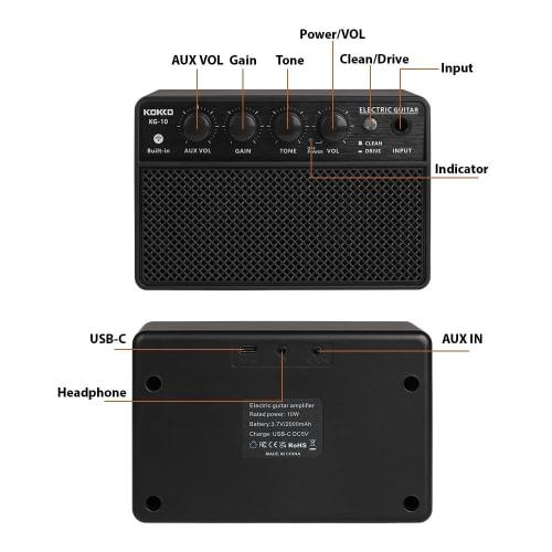 KOKKO 10W Mini Guitar Amplifier, Compact Electric Guitar Amplifier with Mini Portable Guitar Practice Speaker for Everyday Practice and Street Perform