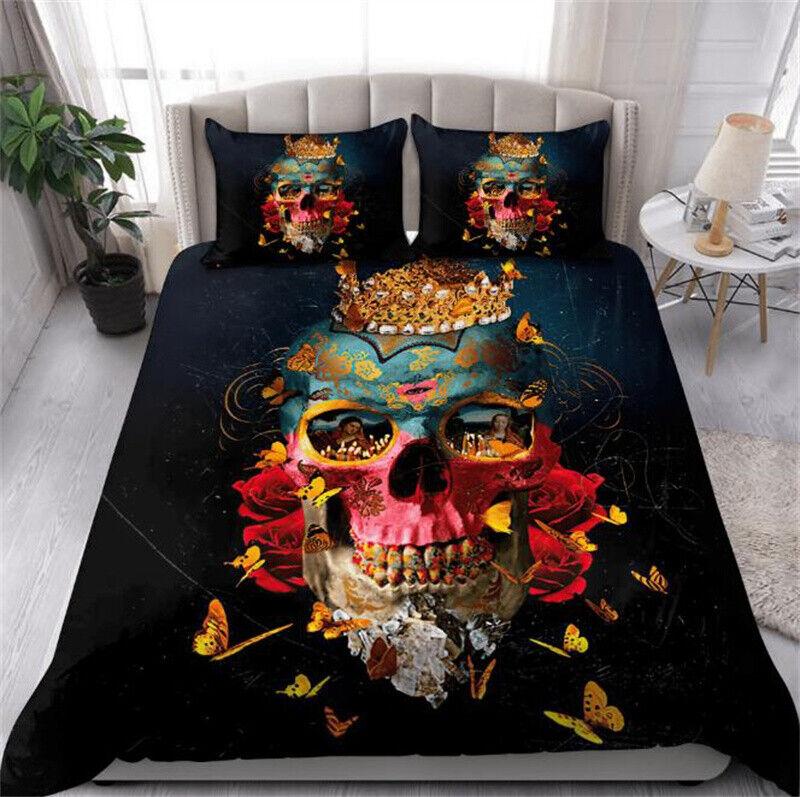 Skull Printed Bedding Set Duvet Cover Soft Comforter Cover Sets Gift for Dad