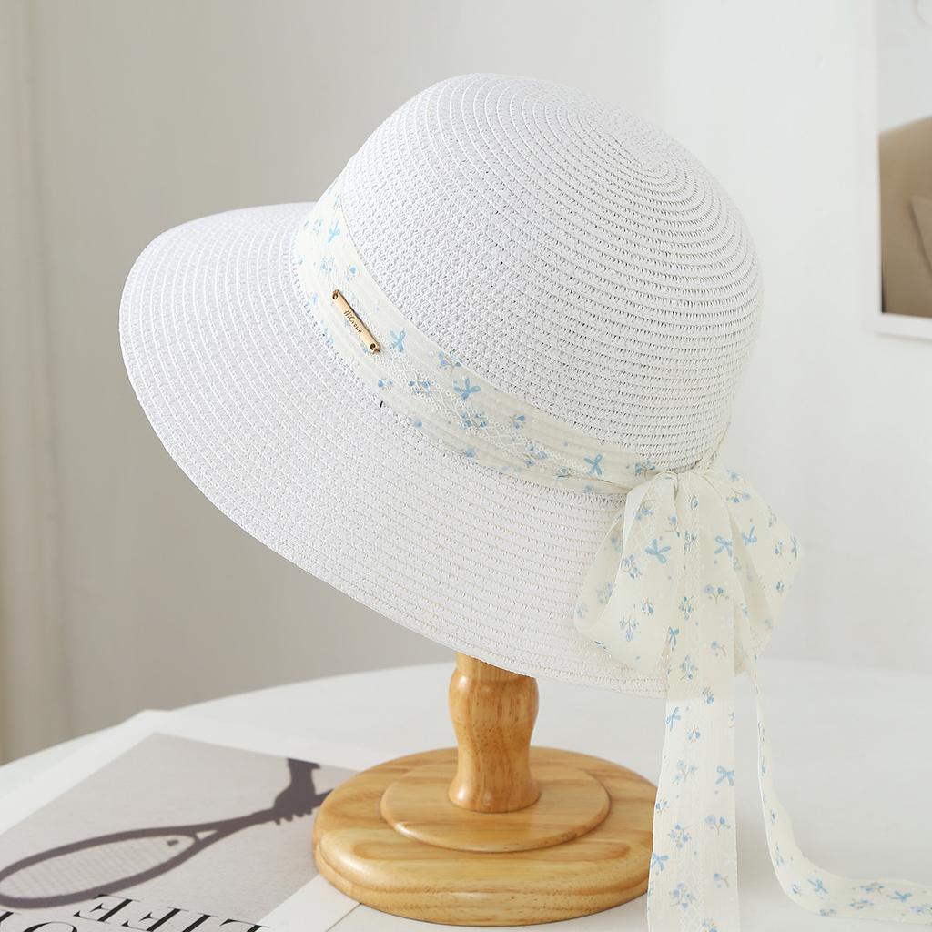 Sunscreen bucket hat women's ribbon bow straw hat sun hat sun hat big brim straw hat seaside beach hat