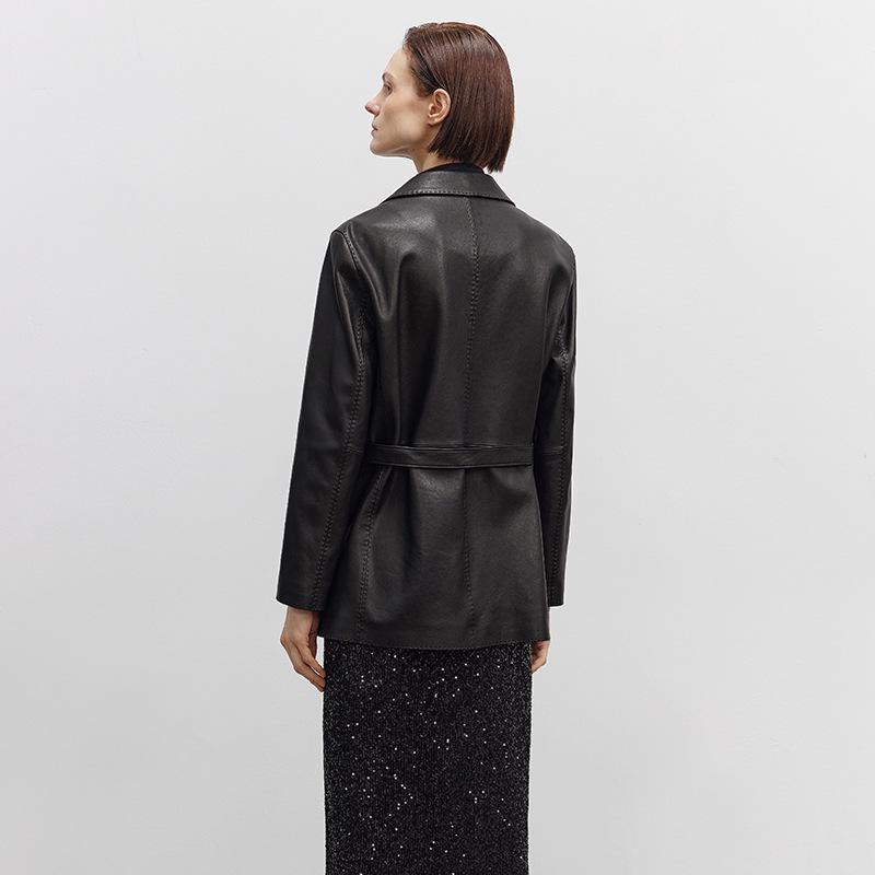 2025 Spring Women's Vintage Mid-Length Genuine Sheepskin Leather Jacket