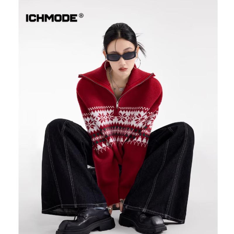 ICH MODE Women s Fair Isle Half-Zip Pullover Sweater M