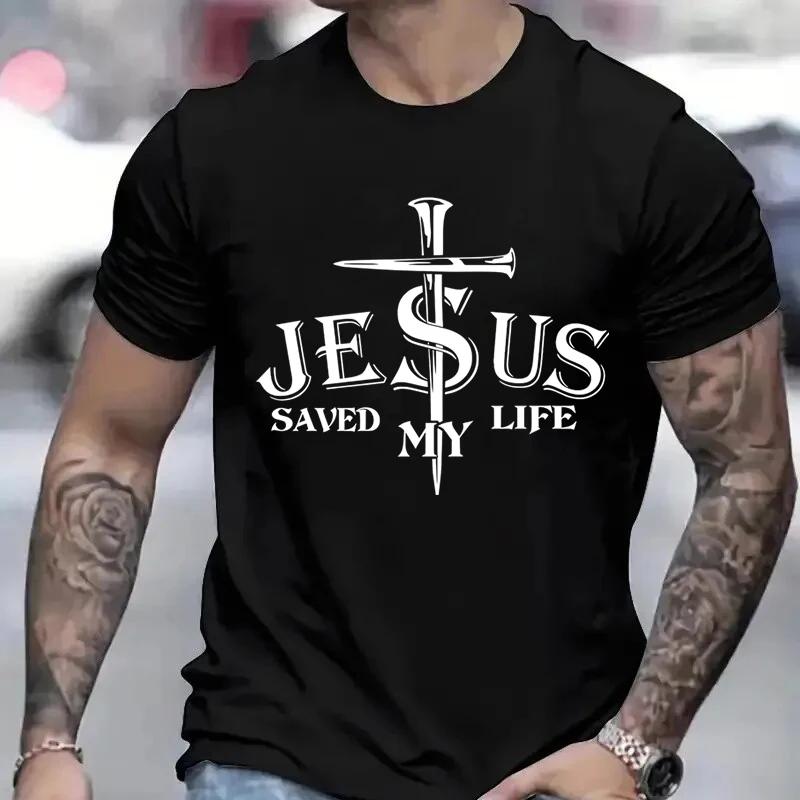 Y2k T-shirts for Men Clothes Short Sleeve T-shirts for Men Women's Tops Woman Jesus Saved My Life Unisex Oversized T-shirt Tops