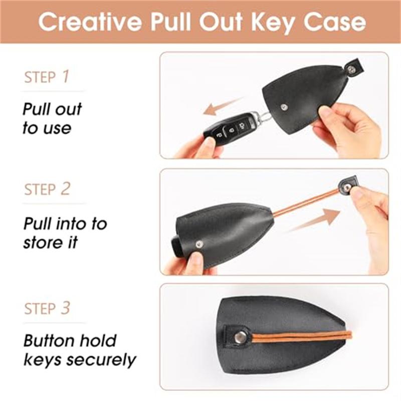 Cute Pu Leather Car Key Case Pull-Out Car Keychain Bag Large-Capacity Personalized Keychain for Women Car Key Cover