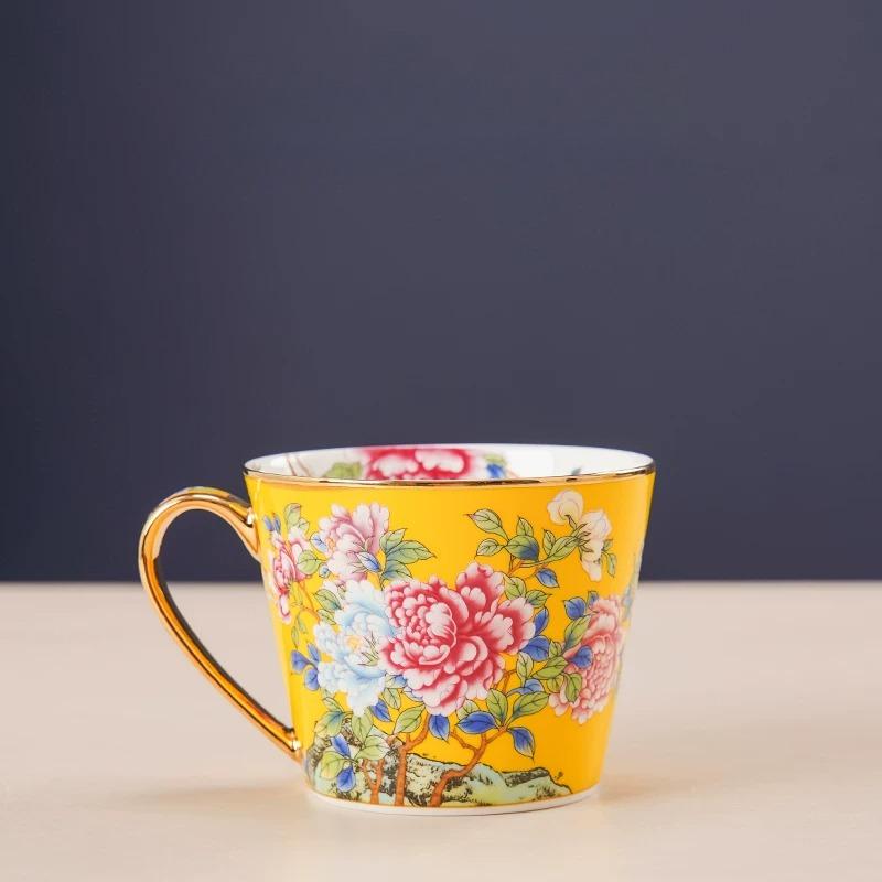 Enamel Floral 45% Bone China Coffee Mug 300ml Gold Rim Tea Cup for Home Gift