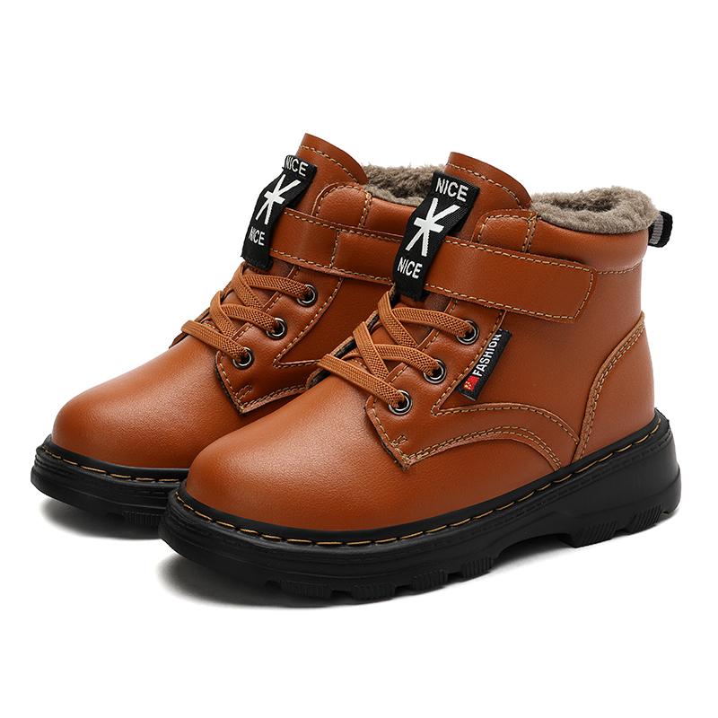Winter Children's Plus Size Fashionable High Top with Plush Warm Cotton Shoes Snow Boots Cotton Boots 28-39