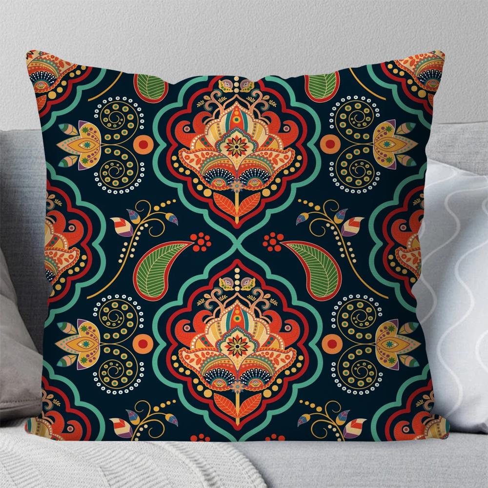 1 Stück Böhmische Blumenmuster Kissenbezug Quadratisches Kissen Schlafzimmer Sofa Freizeit Komfort Kissen Auto Wohnzimmer Heimdekoration 40X40
