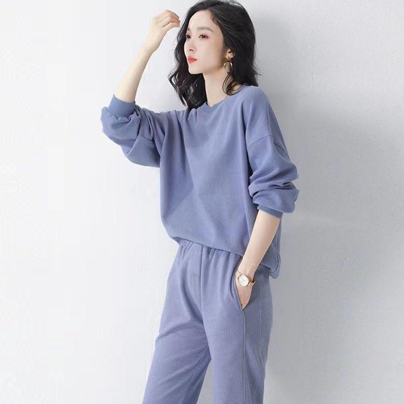 Women's Navy Blue Sweatshirt Set 2 Piece Outfit Loose Casual Pullover  Jogger Pants Tracksuit