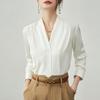 Korean Solid Color V-neck Long Sleeve Lady Chiffon Shirt Spring Autumn Elegant Simple Loose Fit Women's Commuting Shirt New