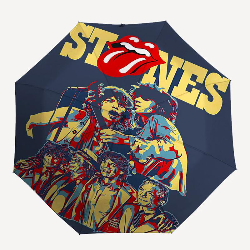 

1 шт. Автоматический складной зонт от ветра, компактный, с логотипом Rolling Stones, подарок на День рождения, Рождество, для бизнеса 93063