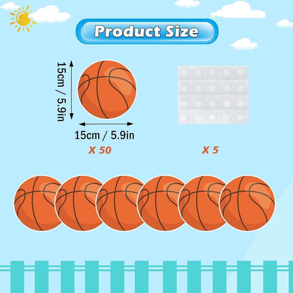 50 PCS Basketball Cutouts for Bulletin Board Decorations, Basketball Paper Cut-Outs for Classroom Bulletin Board School Office Wall Decor Sport Theme