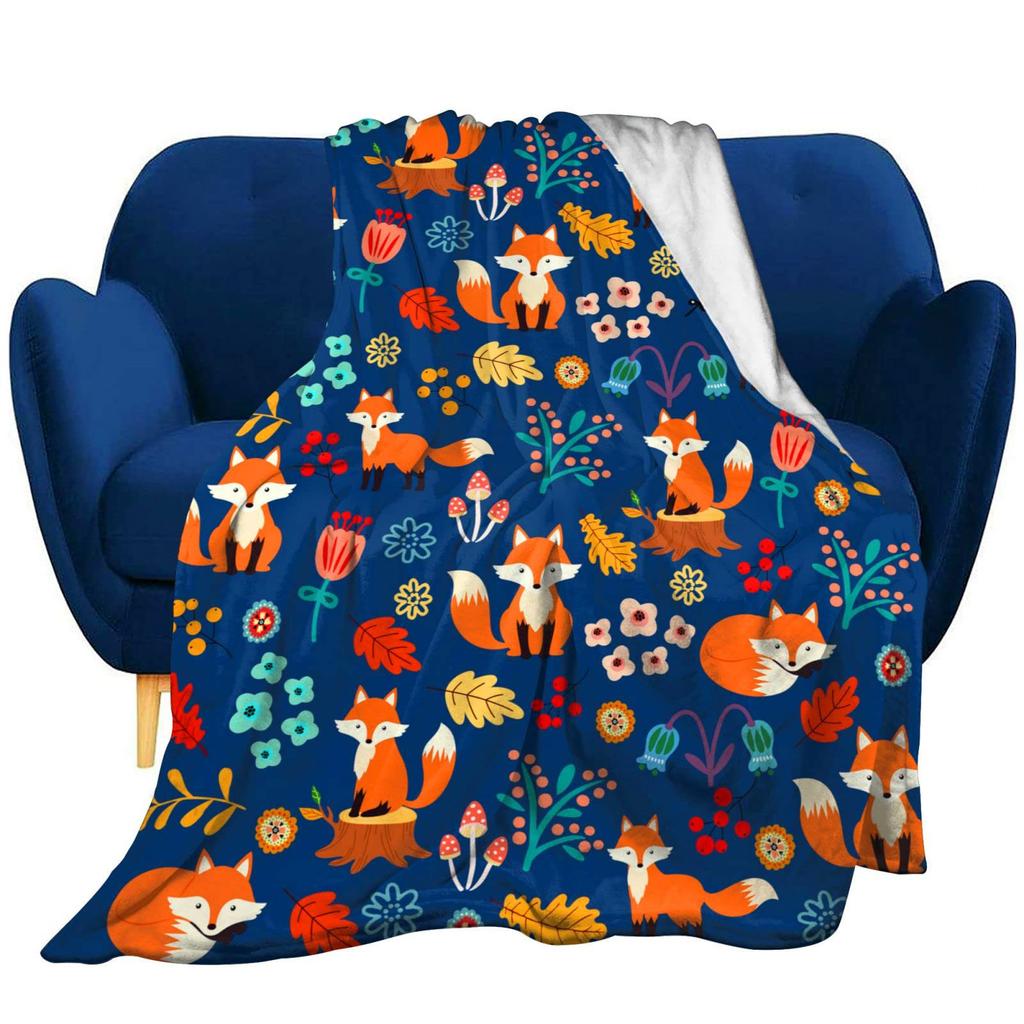 Schattig Vossen Dekentje Zacht Gezellig Pluche Plaid Dekentje Pluizig Warm Wild Dierenprint Flanellen Beddekentje Cadeau voor Vos Liefhebber Meisje Jongen