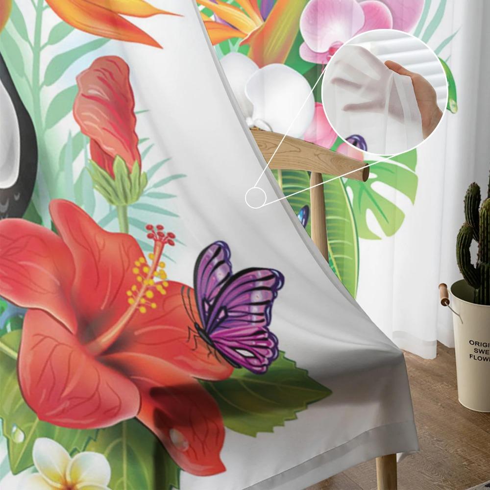 Animal Warbler Bird Tropical Flower Leaf Butterfly Tulle Sheer Curtains Living Room Bedroom Window Curtain Voile Organza Drapes
