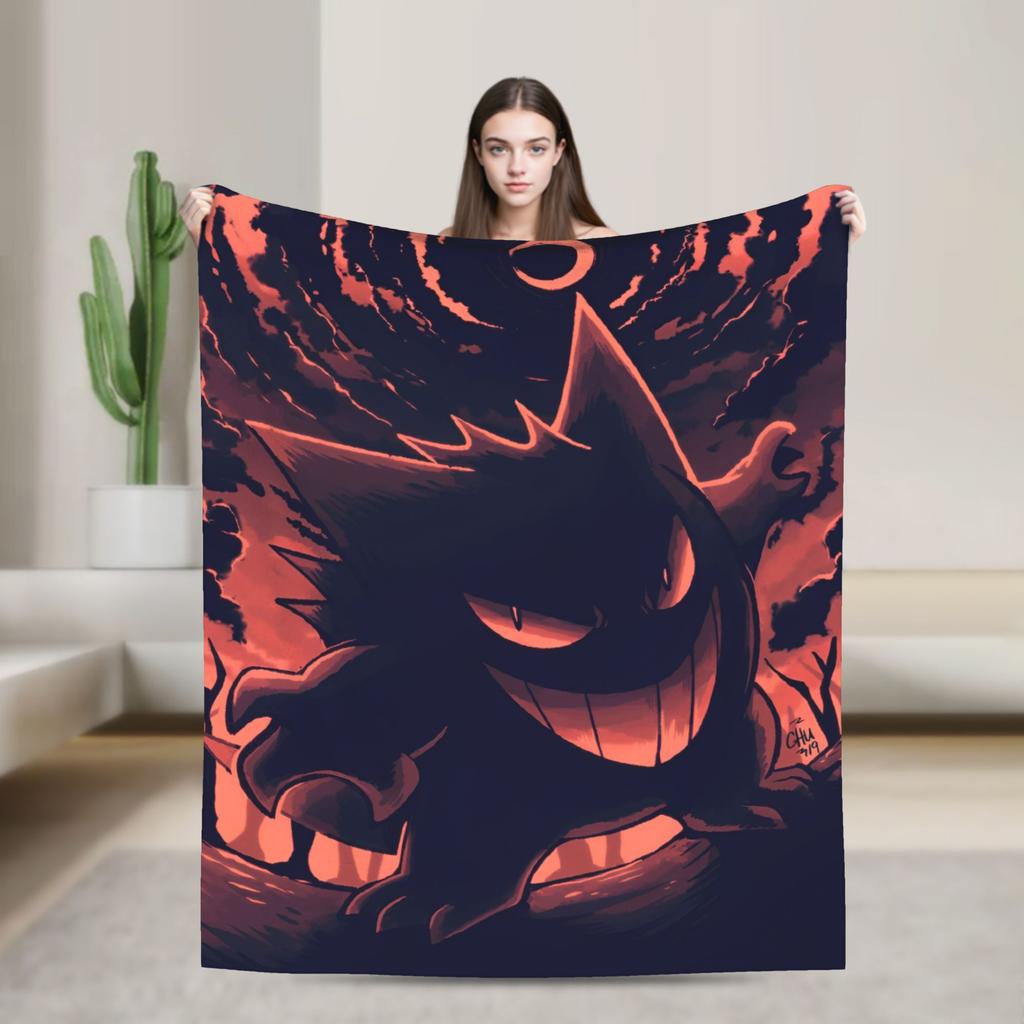Anime Gengar Dark Pattern Blankets Quality Warm Pokemoned Throw Blanket Spring Decorative Bedroom Print Bedspread