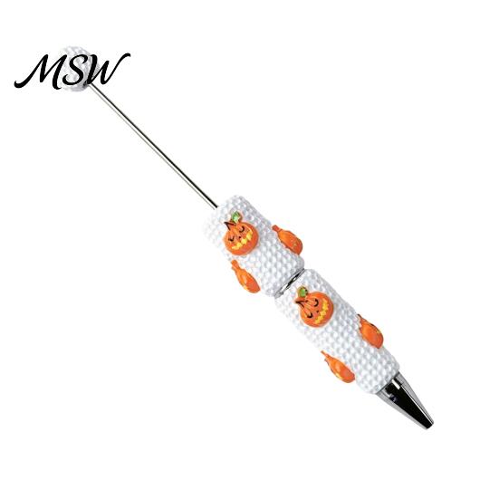 Cartoon Ghost Writing Pens Halloween Rhinestone Beadable Pen, DIY Sparkly Cat Pumpkin Plastic Beaded for Crafts Glitter Black Ink Ballpoint Pen Making