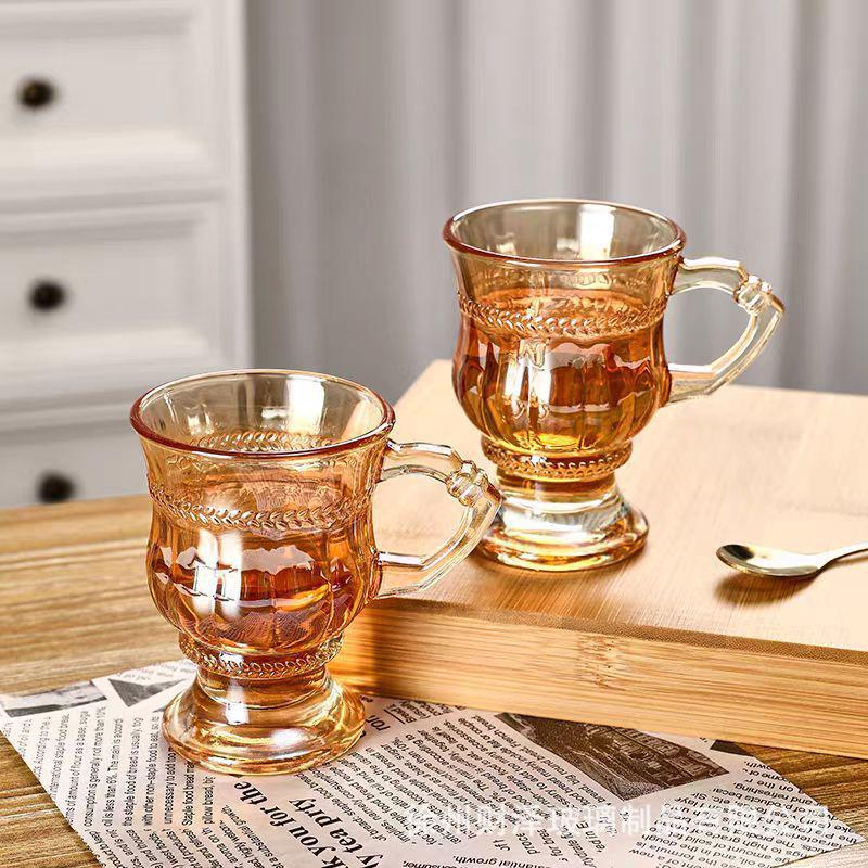 Amber High-Footed European Retro Glass Cup - Souvenir Coffee & Wine Cup