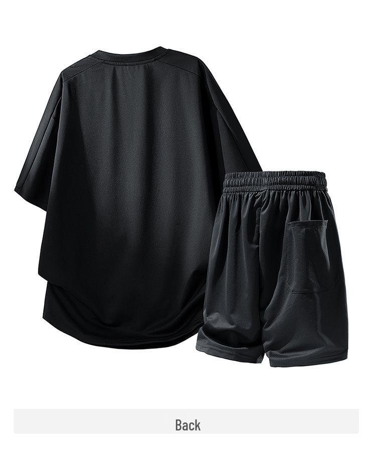 2026 Spring/Summer Men's Ice Silk Sports Suit: Short Sleeve T-shirt & Shorts Casual Two-Piece Set