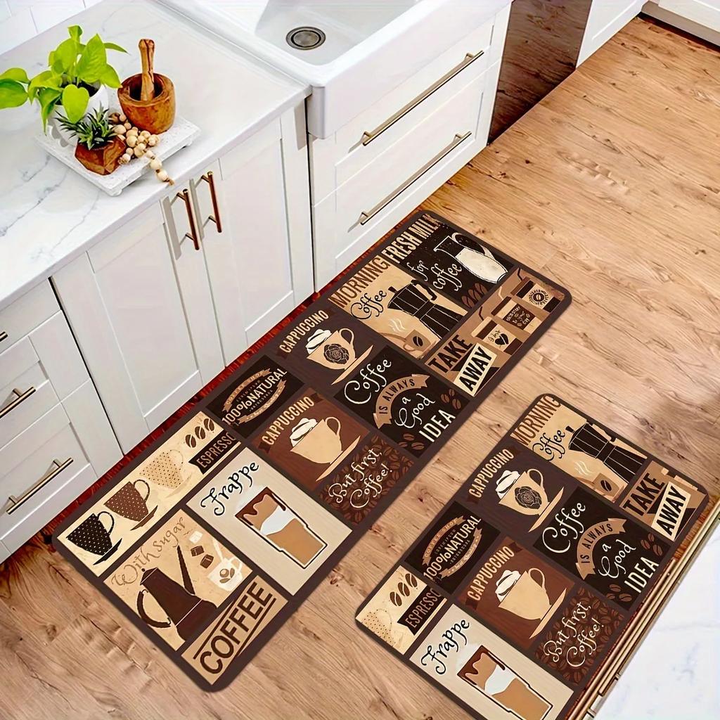 2pc Utensil American Print Rug, Non-Slip And Dirt-Proof, Washable Carpet For Kitchen And Dining Room, Home Decoration.