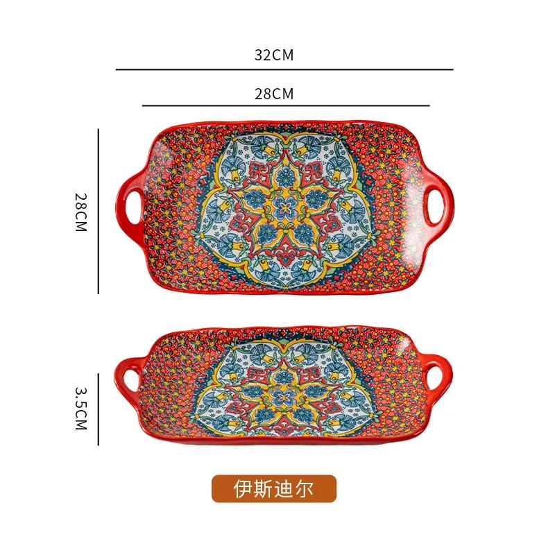 Bohemian Binaural Dinner Plates Ceramic Plate Large Rectangular Fish Plate Ceramic Sushi Dish for Home Kitchen Restaurant Gift