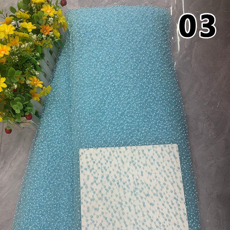 1 Yard  Luxury Heavy Embroidery Pearl Sequin Bead Fabric Gorgeous African Gauze Lace Fabric DIY Handmade Wedding Dress Garments