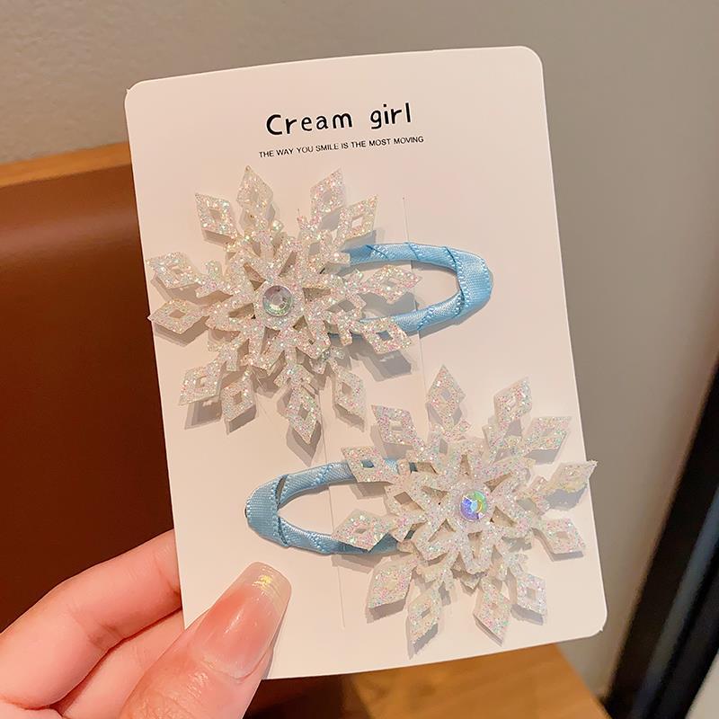 2PCS/set Princess Hair Clips Shining Up Snowflake BB Clip Lovely Girls Hairpins Children Christmas Headwear Barrettes Hair Accessories