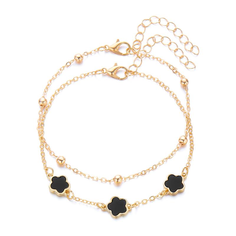 Lucky Five Leaf Flower Charm Anklets for Women Simple Layered Chain Anklet Leg Bracelets Beach Foot Chain Jewelry Accessories