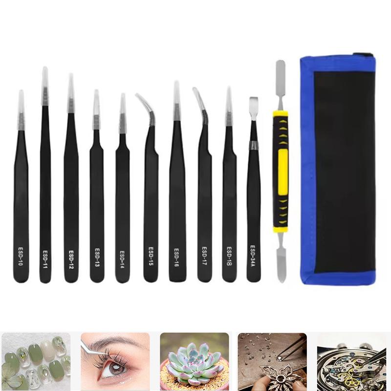 10PCS Precision Tweezers Set, Stainless Steel Anti-Static Tweezers Kit for Electronics Soldering, Jewelry-Making, Laboratory