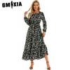 GMXIA Spring Summer Bohemian Women Maxi Dress Casual Long Sleeve High Waist Beach Dress Women Floral Chiffon Dresses Vestidoes Mujer New