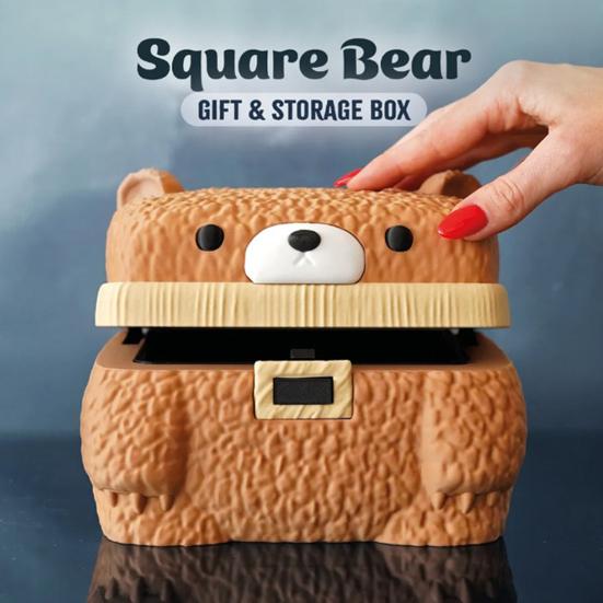 Square Bear Storage Box with Lid 3D Printed Decorative Jewelry Candy Trinkets Small Keepsakes Container Home Office Desk Decoration