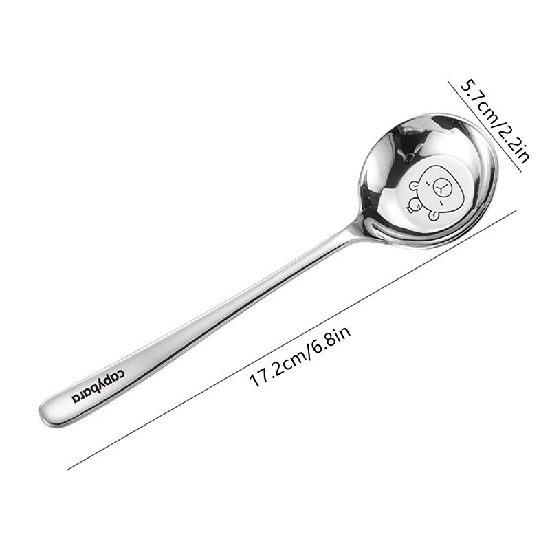 Cartoon Kapybala Stainless Steel Tableware Flat-Bottomed Spoon Chinese-Style Tablespoon For Children Thickened Soup Dinnerware