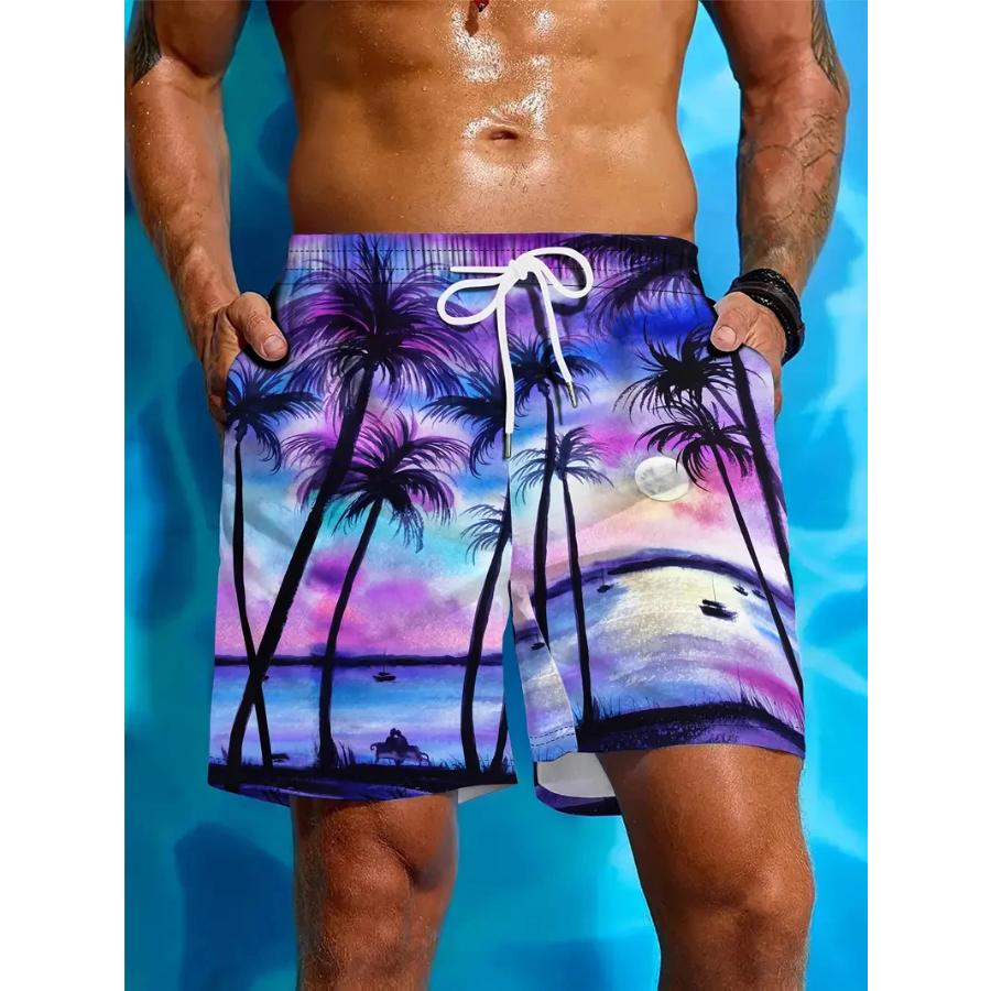 Sommer Kokospalmenmuster Badehose Für Männer Mode Strandurlaub 3D Gedruckte Hawaiianische Kurze Hose Lockere Atmungsaktive Shorts