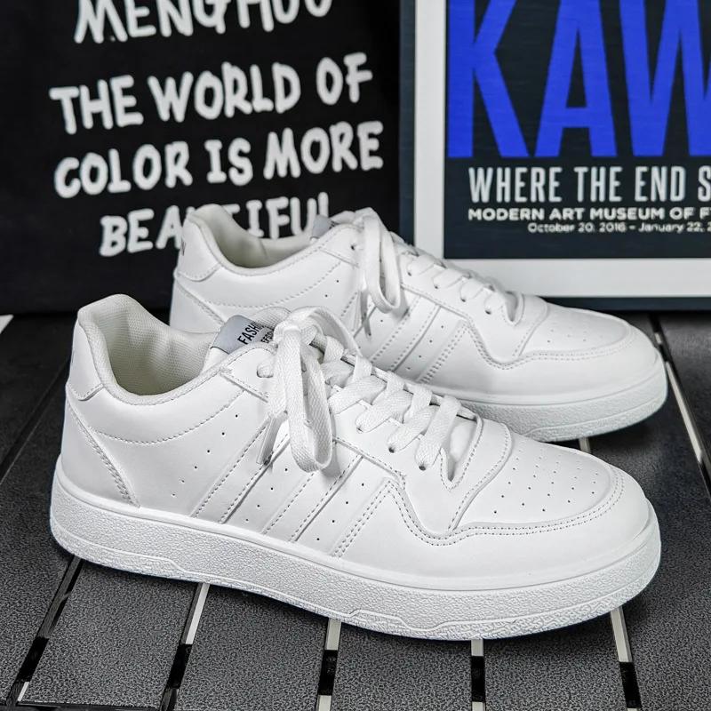 Men White Sports Shoes 2024 New Comfortable Mesh Breathable Men's Casual Sneakers Versatile Lace-up Vulcanized Shoes Man Shoes