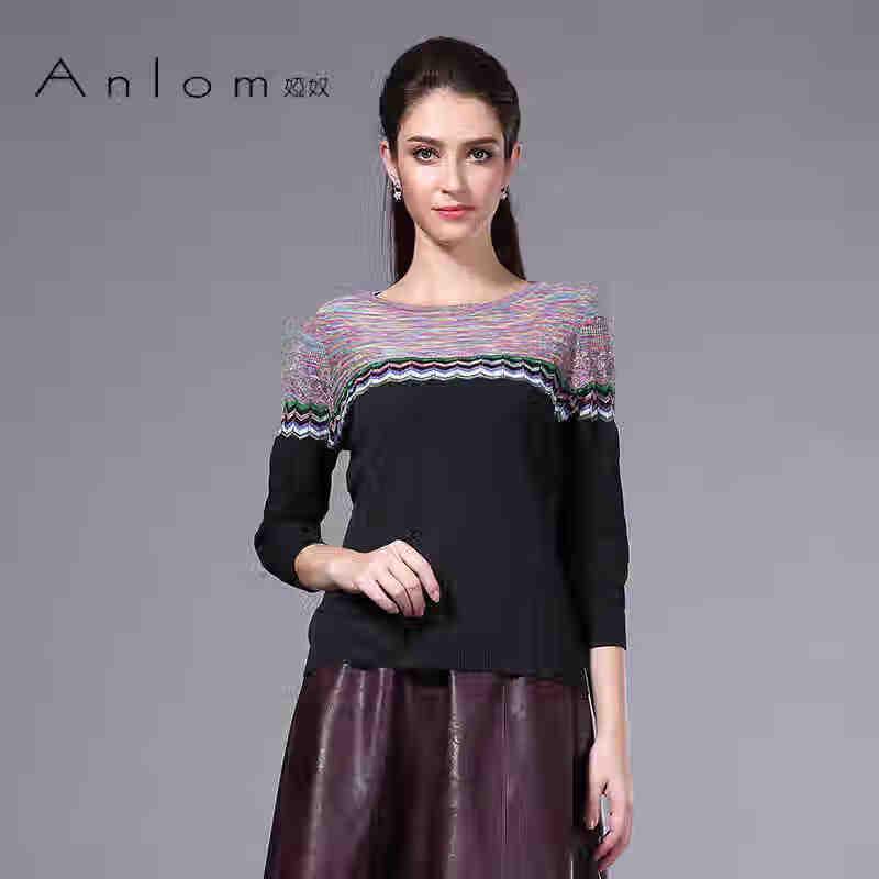 

Женский полосатый трикотажный топ Anlom с круглым вырезом и рукавами семь восьмых L