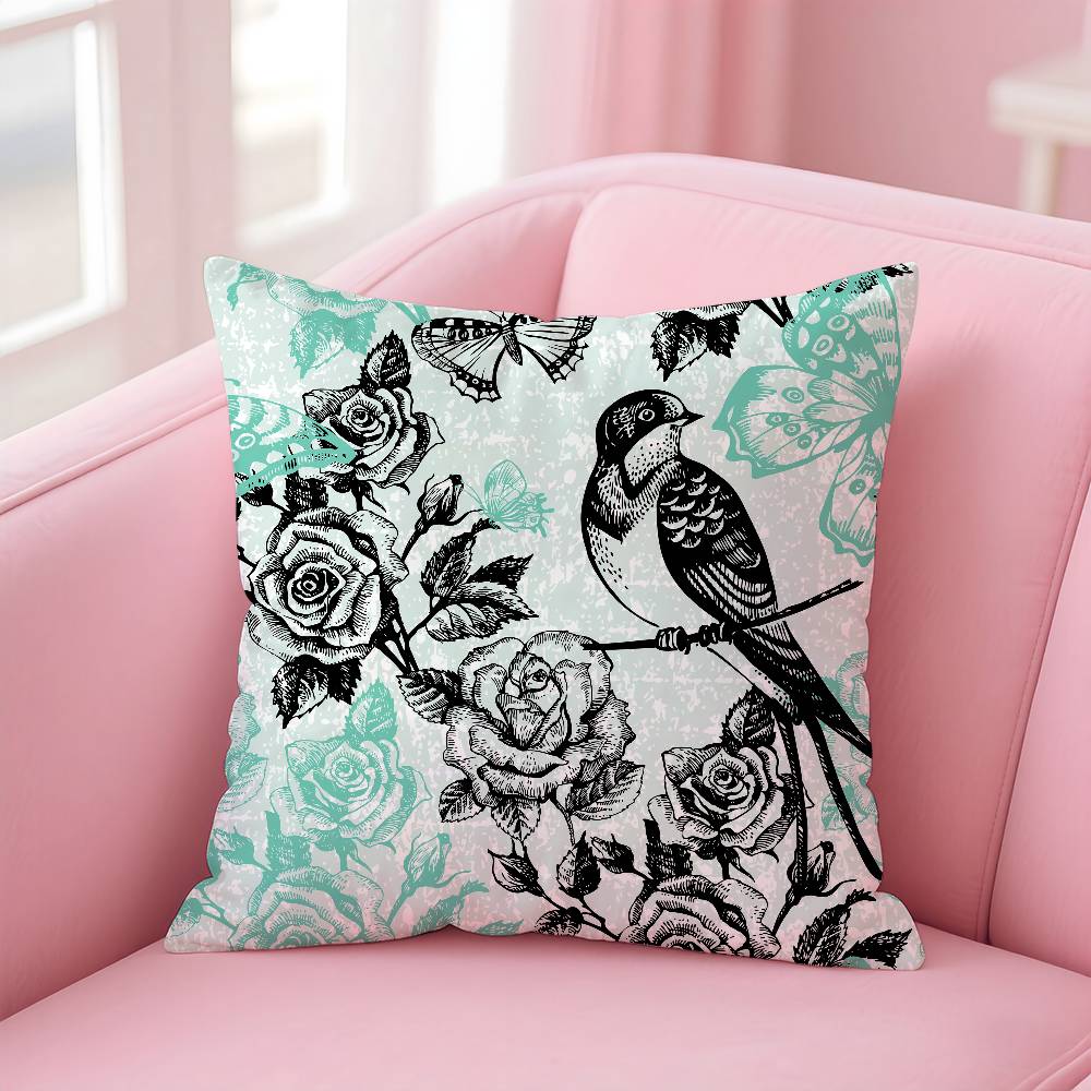 Vögel Schmetterlinge Blumen Kissenbezug Musterdruck Kissenbezug Wohnzimmer Sofa Kissenbezug Schlafzimmer Raumdekor