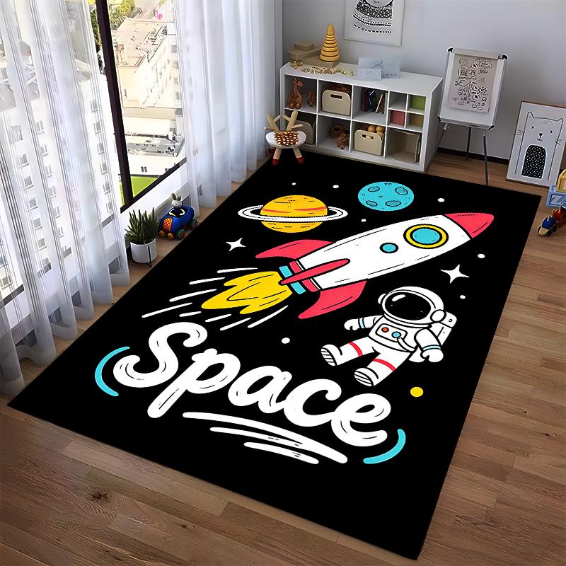 Cartoon Astronaut and Rocket Space-Themed Carpet for Kids Room Suitable for use as an anti-slip for living room bedroom sofas