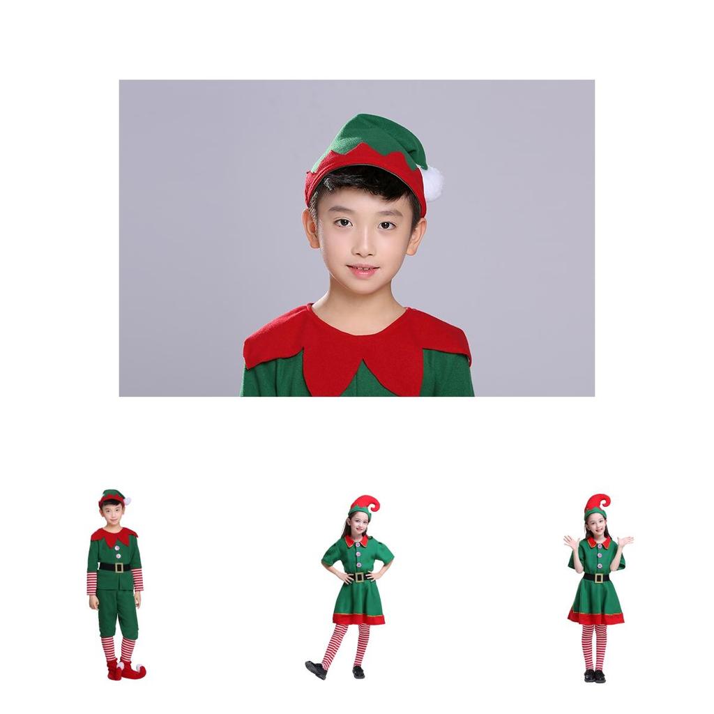 Hochwertiges Weihnachtself Kostüm Set für Kinder für Weihnachtsfeiern Cosplay Rollenspiel