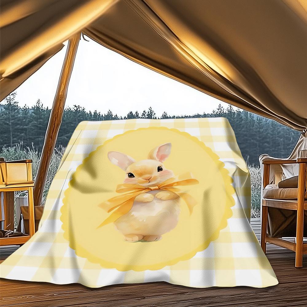1pc Easter Bunny Outdoor Flannel Blanket , Machine Washable Perfect Gift for Birthday , Holiday Travel Accessory , Durable Material