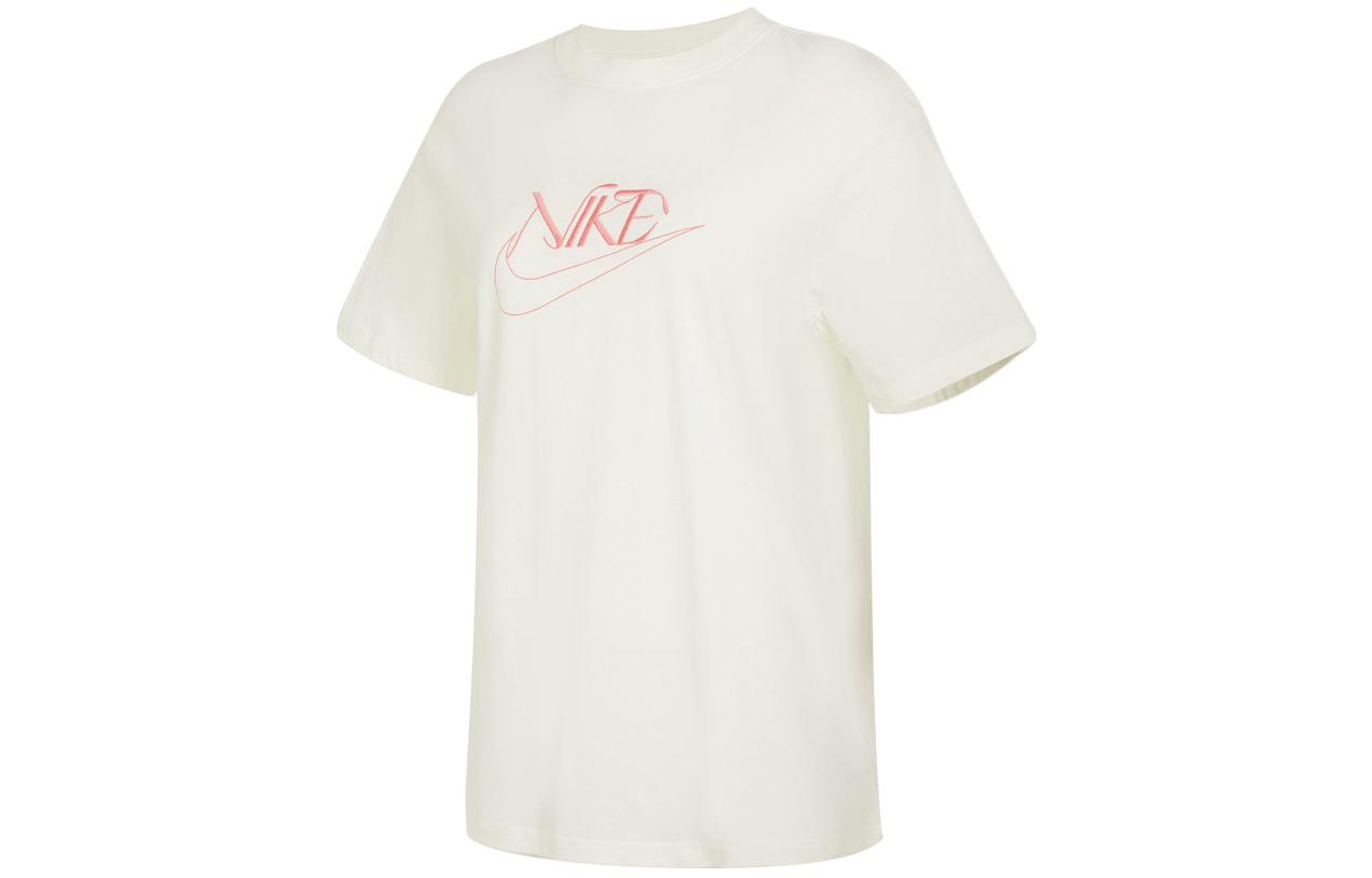 Nike Women ss Letter Print Crewneck Retro T-Shirt Beige FB8204-133 XL