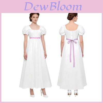 Regency Era Cosplay Dress With Puffy Sleeves For Vintage Costume Party