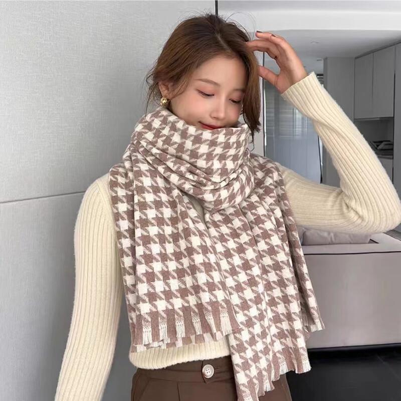 Unisex Knitted Plaid Houndstooth Tassel Scarf