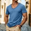 Camiseta de Verano para Hombre Algodón Cuello en V Manga Corta Top Casual Color Sólido Camiseta de Hilo Irregular Nueva
