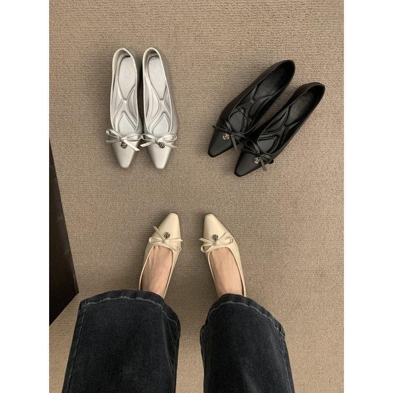 

Retro gentle bow ladyshoes shallow mouth inner height increase grandma shoes spring and summer single shoes fairy shoes 35 чорний