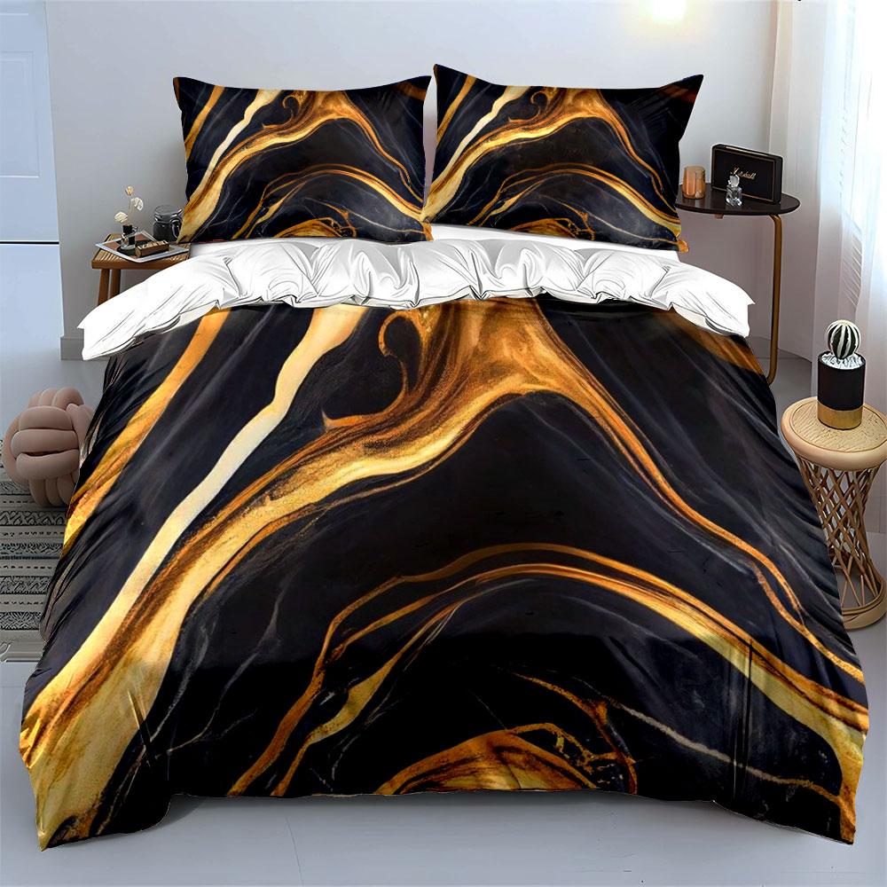 Golden Marble Design Set Multiple Sizes Kid'S And Adults' Bedroom Exquisite 3Pc Bedding Set, Gift