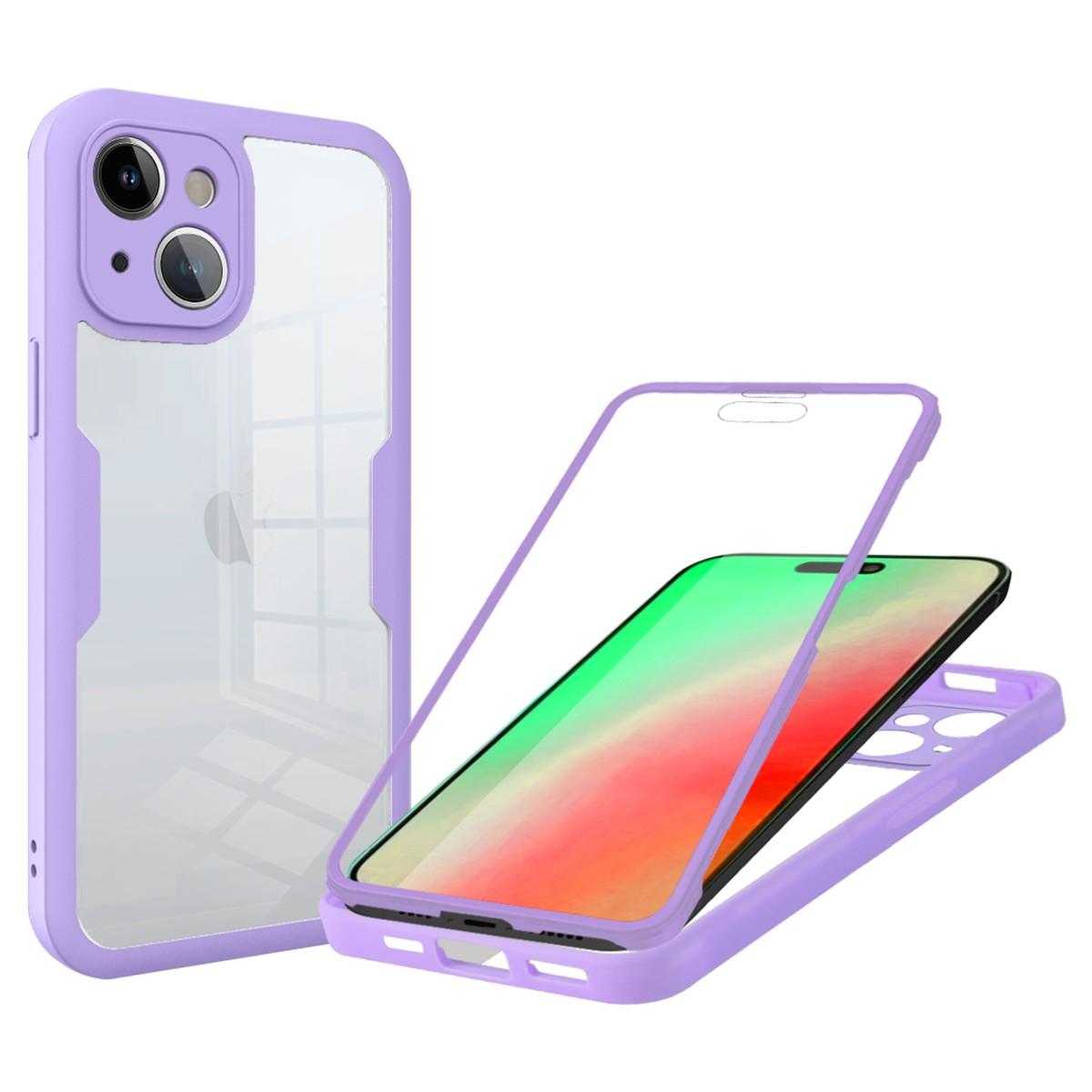 

For iPhone 15 Acrylic+TPU Defender Case Clear Protective Phone Cover with PET Screen Protector Purple