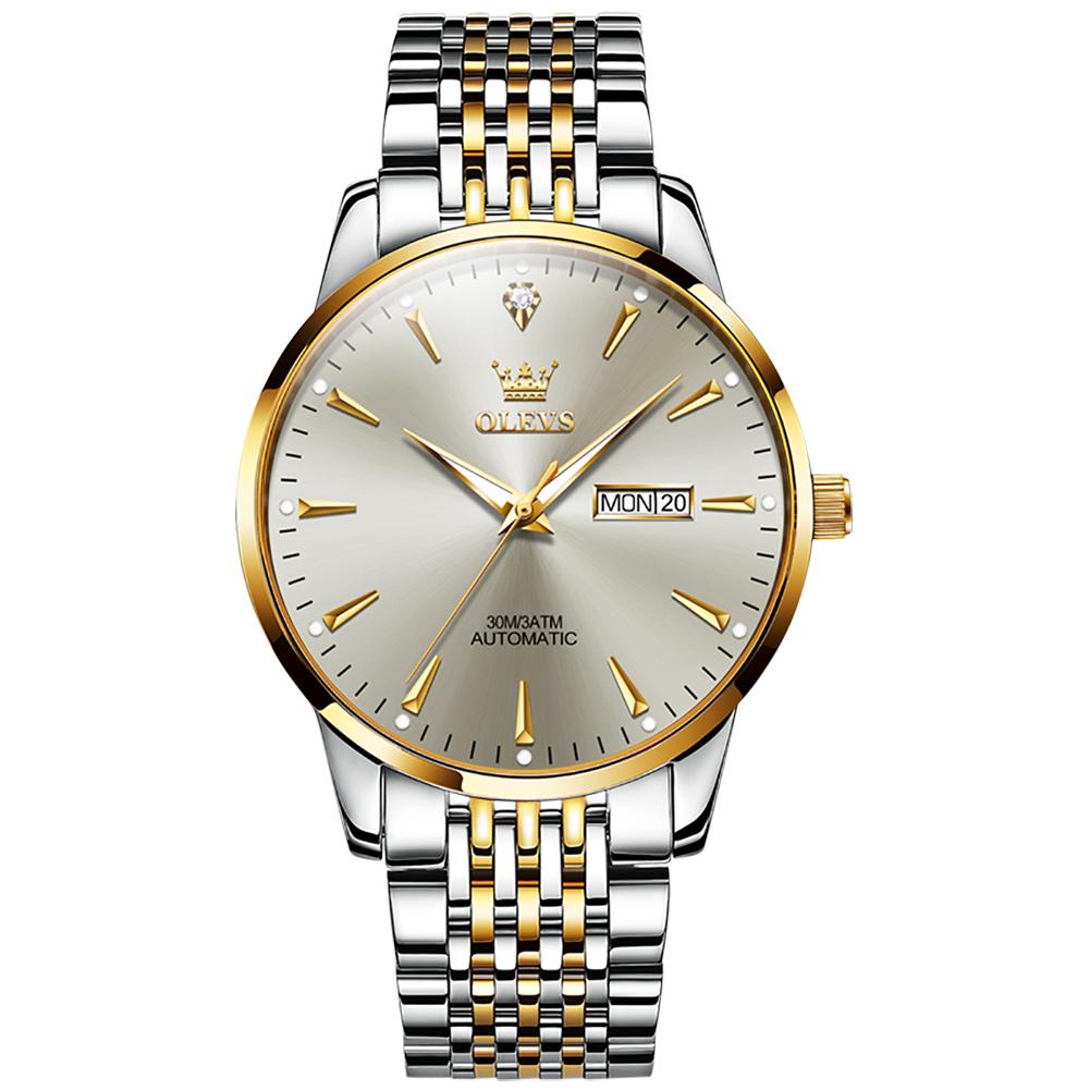 OLEVS Top Brand Silver Black Luxury Men's Automatic Mechanical Watches Stainless Steel Sports Waterproof Watch Reloj Hombre